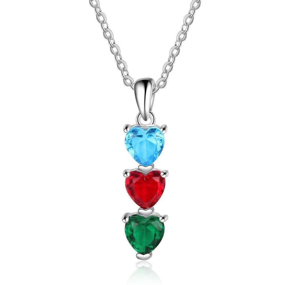 Birthstone Heart Necklace with Gemstone Birthstones for MOMMY - March,  September and June